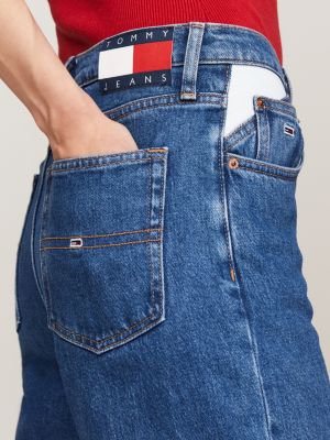 jeans mom affusolati a vita altissima con tasche a contrasto blu da donne tommy jeans