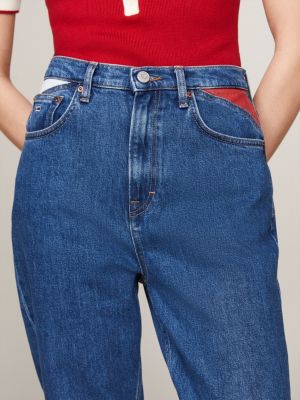 jeans mom affusolati a vita altissima con tasche a contrasto blu da donne tommy jeans