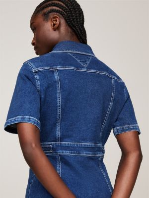 abito a campana slim fit in denim blu da donne tommy jeans