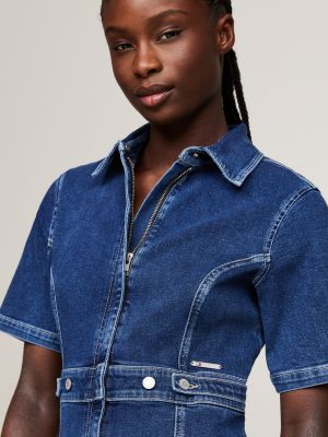 abito a campana slim fit in denim blu da donne tommy jeans