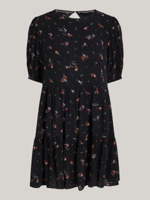 black tiered floral print knee length dress for women tommy jeans