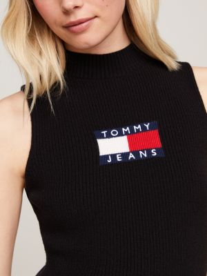 mini abito pullover senza maniche con logo nero da donne tommy jeans