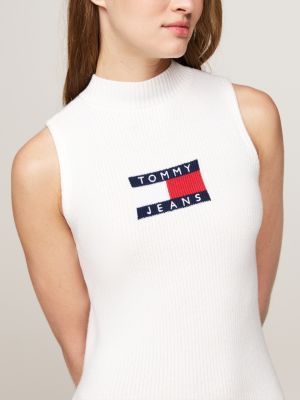 mini abito pullover senza maniche con logo bianco da donne tommy jeans