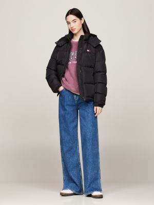 black alaska down water repellent puffer jacket for women tommy jeans