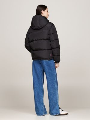 black relaxed down alaska puffer jacket for women tommy jeans