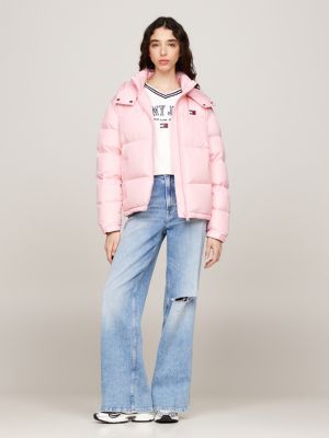 pink alaska down water repellent puffer jacket for women tommy jeans