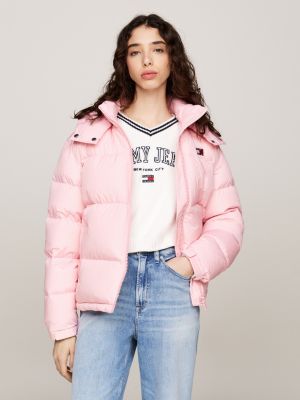 pink alaska down water repellent puffer jacket for women tommy jeans