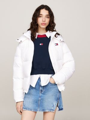 white alaska down water repellent puffer jacket for women tommy jeans