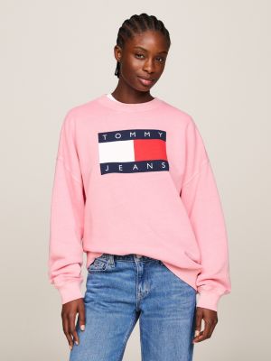 Flag Oversized Fit Sweatshirt Pink Tommy Hilfiger