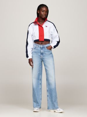 giacca a vento crop con motivo color block bianco da donne tommy jeans