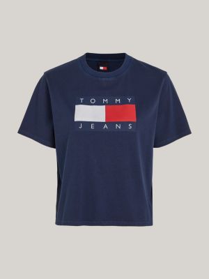 t-shirt boxy à badge drapeau bleu pour femmes tommy jeans