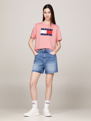 pink flag badge boxy fit t-shirt for women tommy jeans