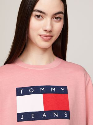 pink flag badge boxy fit t-shirt for women tommy jeans