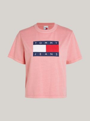 pink flag badge boxy fit t-shirt for women tommy jeans