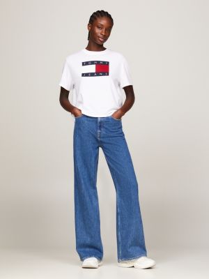 wit boxy fit t-shirt met vlagbadge voor dames - tommy jeans