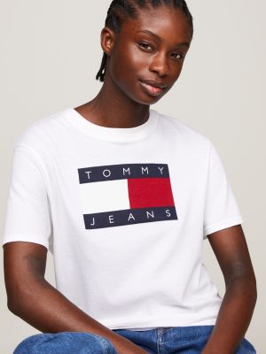 wit boxy fit t-shirt met vlagbadge voor dames - tommy jeans