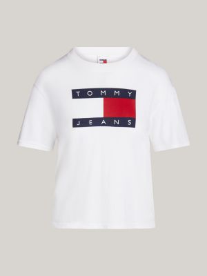 wit boxy fit t-shirt met vlagbadge voor dames - tommy jeans