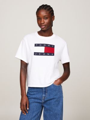 Flag Badge Boxy Fit T-Shirt | White | Tommy Hilfiger