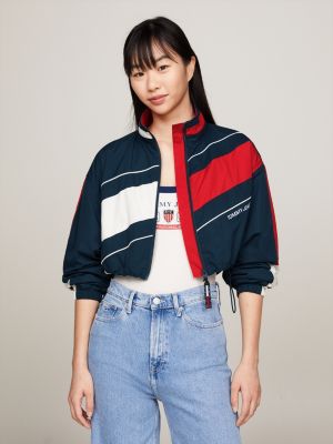 blue tommy jeans international games windjacke in color block für damen - tommy hilfiger