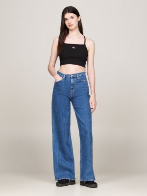 crop top stile bralette con distintivo nero da donne tommy jeans