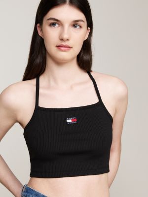 crop top stile bralette con distintivo nero da donne tommy jeans