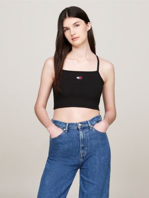 crop top stile bralette con distintivo black da donne tommy jeans