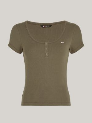 green henley scoop neck slim fit t-shirt for women tommy jeans