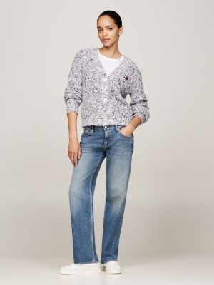 cardigan relaxed fit con distintivo tommy grigio da donne tommy jeans