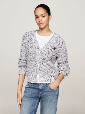 cardigan relaxed fit con distintivo tommy grigio da donne tommy jeans