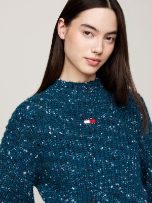 pull court boxy avec laine à col cheminée vert pour femmes tommy jeans