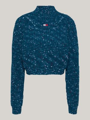 pullover a lupetto crop squadrato con lana verde da donne tommy jeans