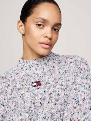 pull court boxy avec laine à col cheminée gris pour femmes tommy jeans