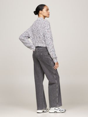 grey mock turtleneck boxy cropped jumper with wool for women tommy jeans