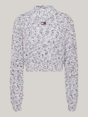 pull court boxy avec laine à col cheminée gris pour femmes tommy jeans