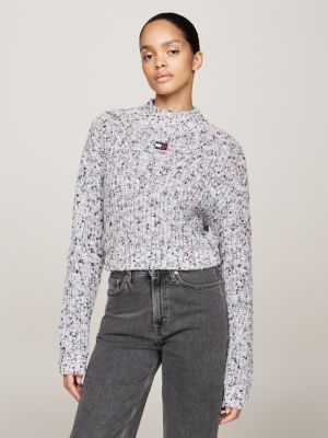 grey mock turtleneck boxy cropped jumper with wool for women tommy jeans