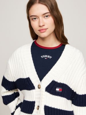beige back logo oversized cardigan with wool for women tommy jeans