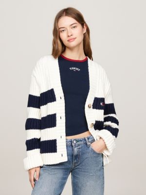 cardigan oversize avec laine à logo au dos beige pour femmes tommy jeans