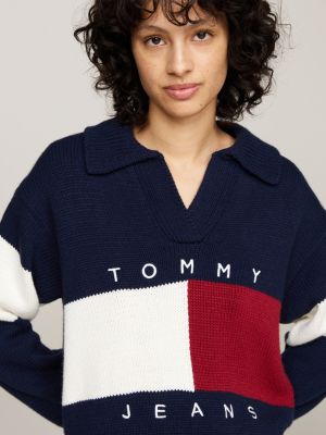 pullover squadrato con lana blu da donne tommy jeans