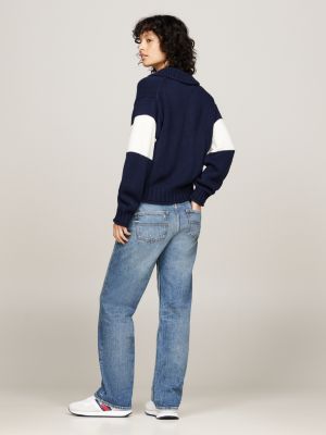 blau boxy fit pullover mit wolle und rugby-kragen für damen - tommy jeans