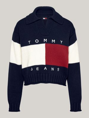 pullover squadrato con lana blu da donne tommy jeans