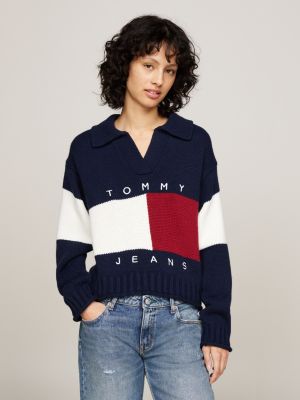 pullover squadrato con lana blue da donne tommy jeans