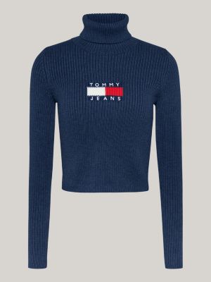 blue roll neck slim jumper with wool for women tommy jeans