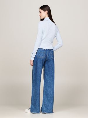 blue roll neck slim jumper with wool for women tommy jeans