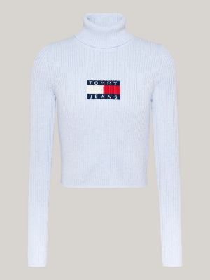 blue roll neck slim jumper with wool for women tommy jeans