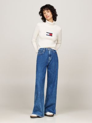 pull ajusté avec laine à col roulé beige pour femmes tommy jeans