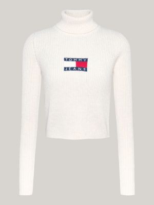 beige roll neck slim jumper with wool for women tommy jeans