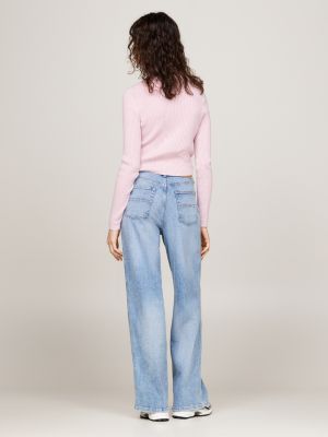 pink roll neck slim jumper with wool for women tommy jeans