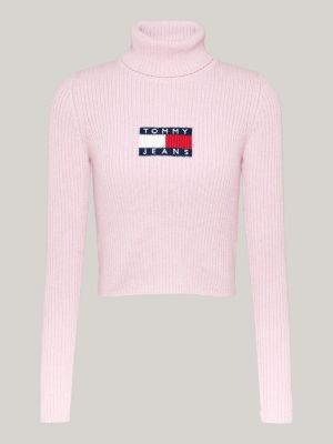 pink roll neck slim jumper with wool for women tommy jeans