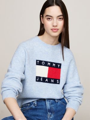 pull décontracté avec laine chinée bleu pour femmes tommy jeans