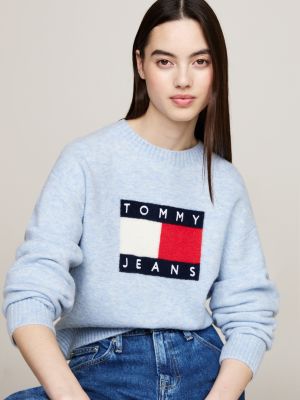 pullover relaxed fit mélange con lana blu da donne tommy jeans